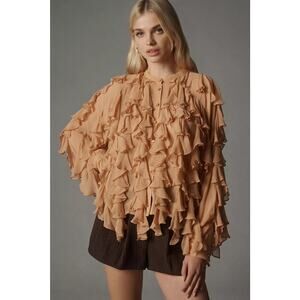 Anthropologie Peach Sheer Ruffle Buttondown Blouse XS NWT Viscose